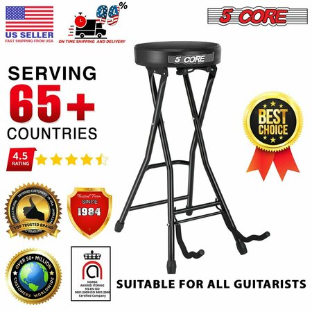 5 Core 5 Core Guitar Stool - w Comfortable Padded Seat - Foot Rest - Guitar Holder w 300 Lbs Capacity GSTOOL BLK